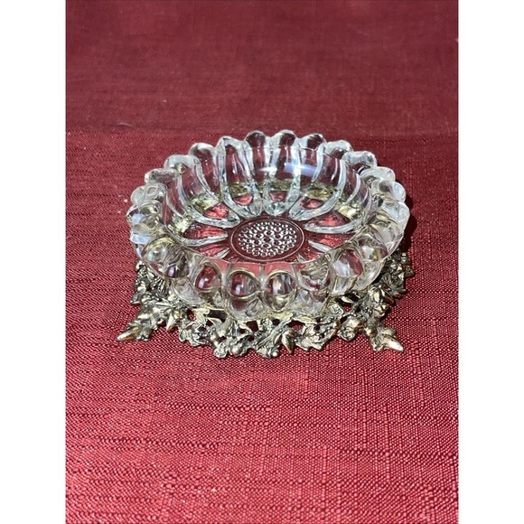 Vintage Hollywood Regency MCM Gold & Glass Trinket/Ashtray Dish VGC - Picture 4 of 6